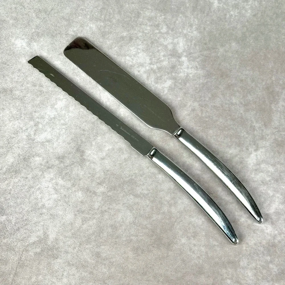 Saladmaster Stainless Steel Spatula Server Serrated Knife Set Made in USA 2pc
